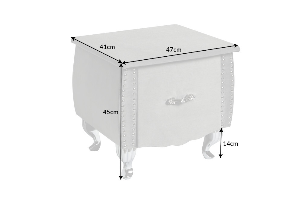 Eleganter Nachttisch EXTRAVAGANCIA 50cm silbergrau Samt Nachtkommode mit Schublade