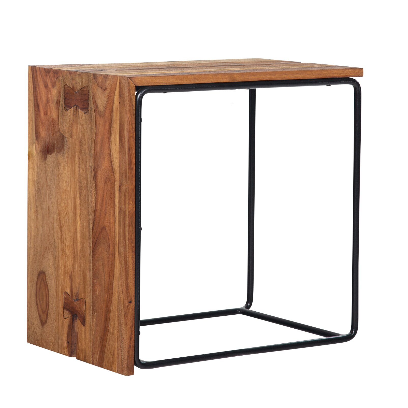 KADIMA DESIGN Massivholz Beistelltisch im Industrial-Style, 45x30x45 cm, Eleganter Sofatisch