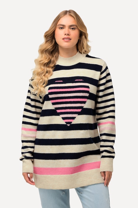 Pullover, Ringel, Herz, Stehkragen, Langarm
