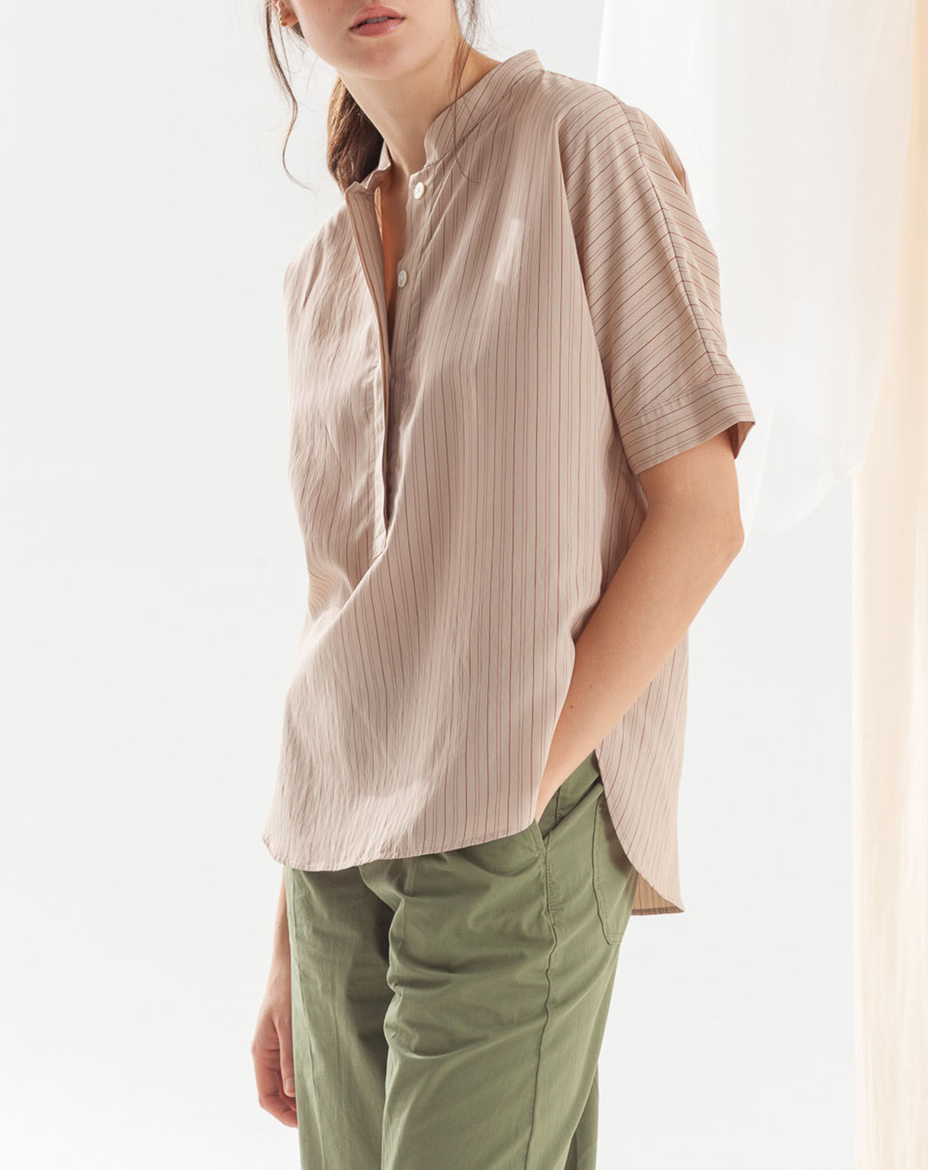 Chloé Stora Blouse Bianca fines rayures beige