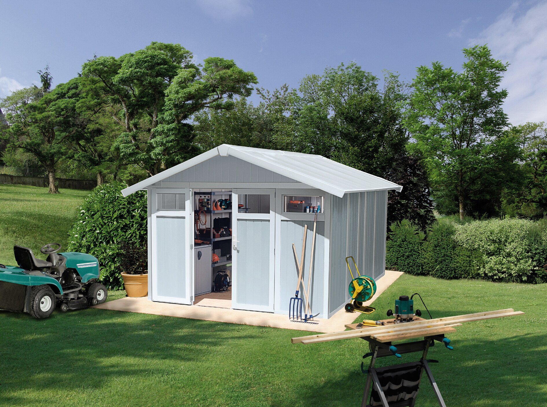 UTILITY Gartenhaus V11 2-türig grau/weiß