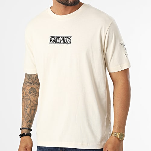 Tee Shirt Oversize Large Front And Sleeve Beige Chiné Noir