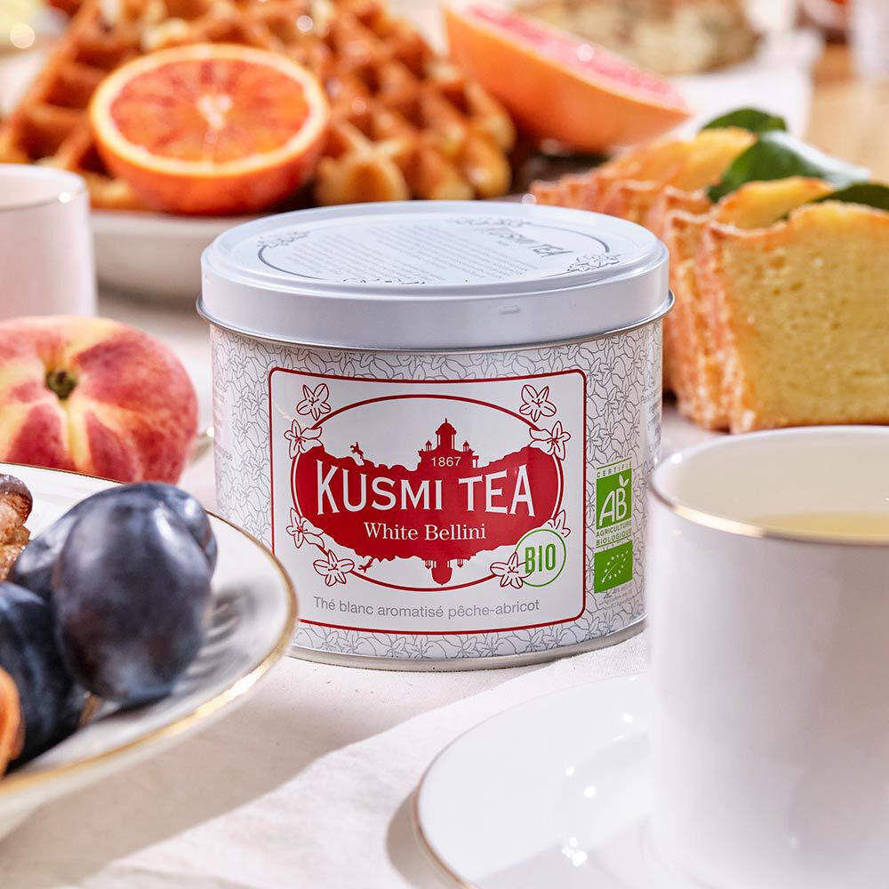 White Bellini-Thé blanc bio, pêche, abricot Boîte 90 g