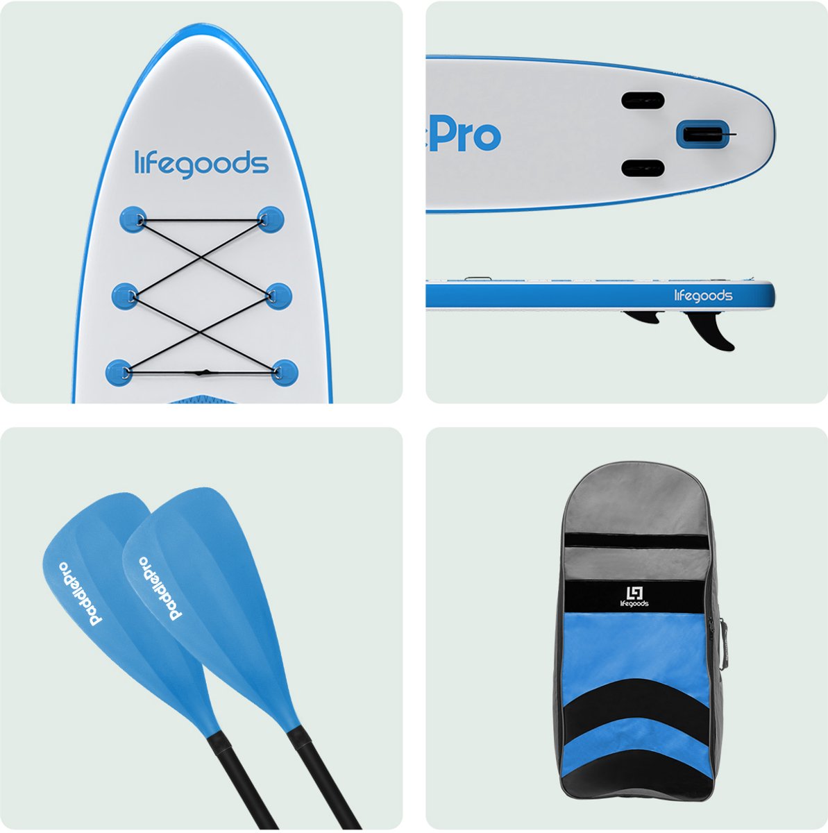 LifeGoods PaddlePro SUP Board - White/Sky Blue