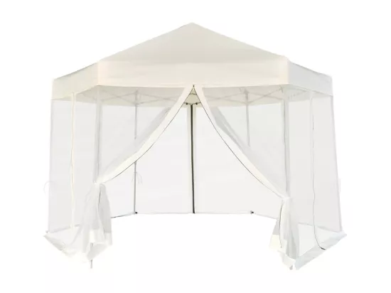 Chapiteau hexagonal et 6 parois latérales 3,6x3,1 m Blanc crème