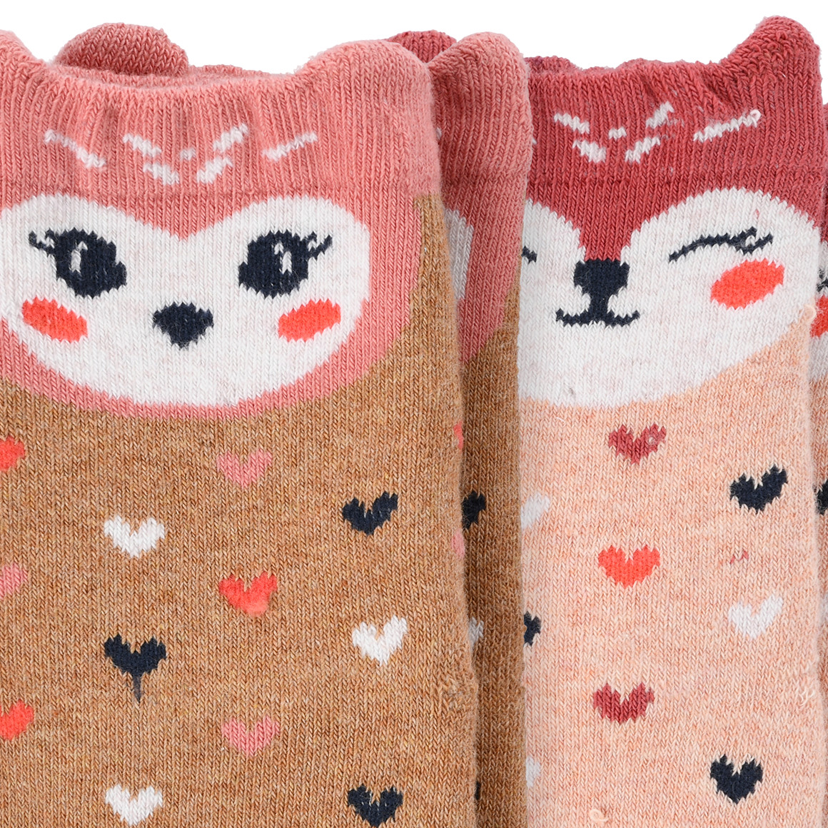 Topolino 2 Paar Mädchen Stoppersocken mit Tier-Motiven beige / hellrosa