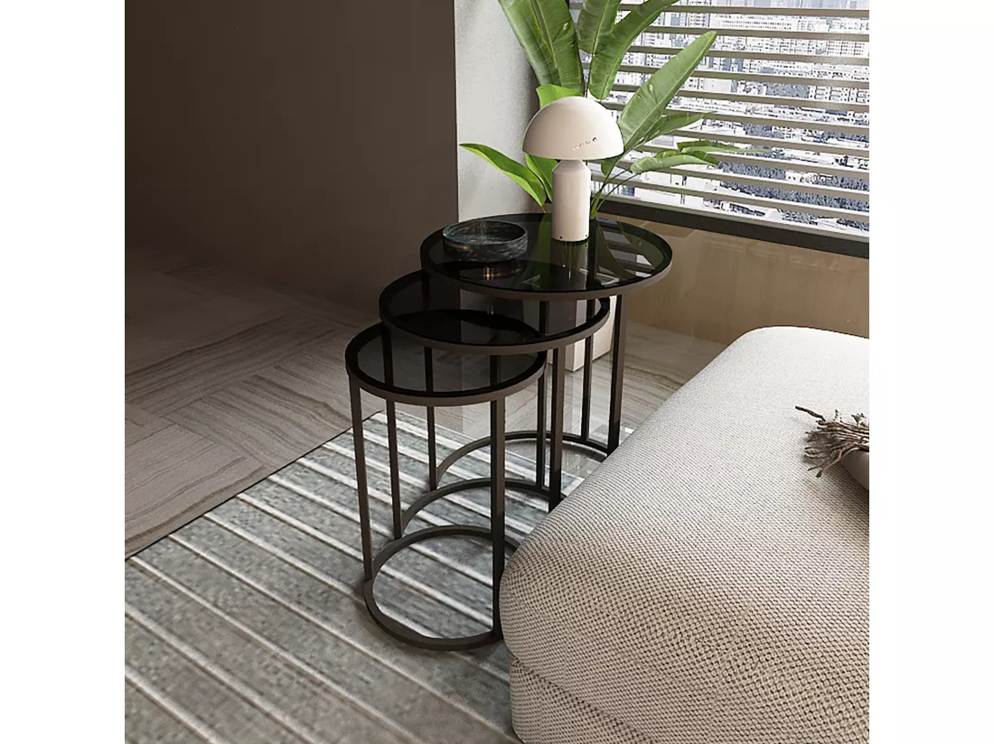 Set de 3 tables d'appoint Kyyjärvi rondes gigognes noir transparent [en.casa]