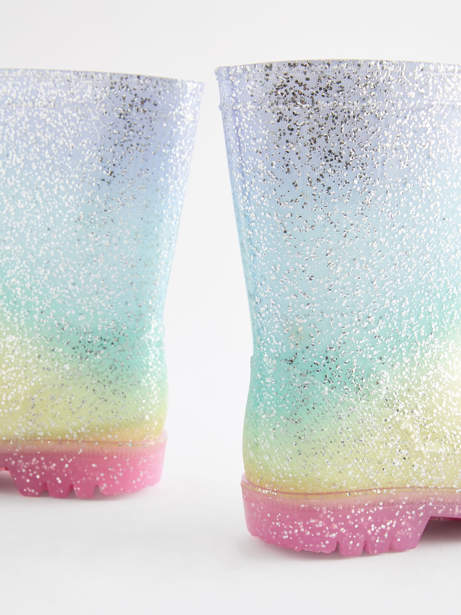 Regenboogprint - Regenlaarzen met glitters