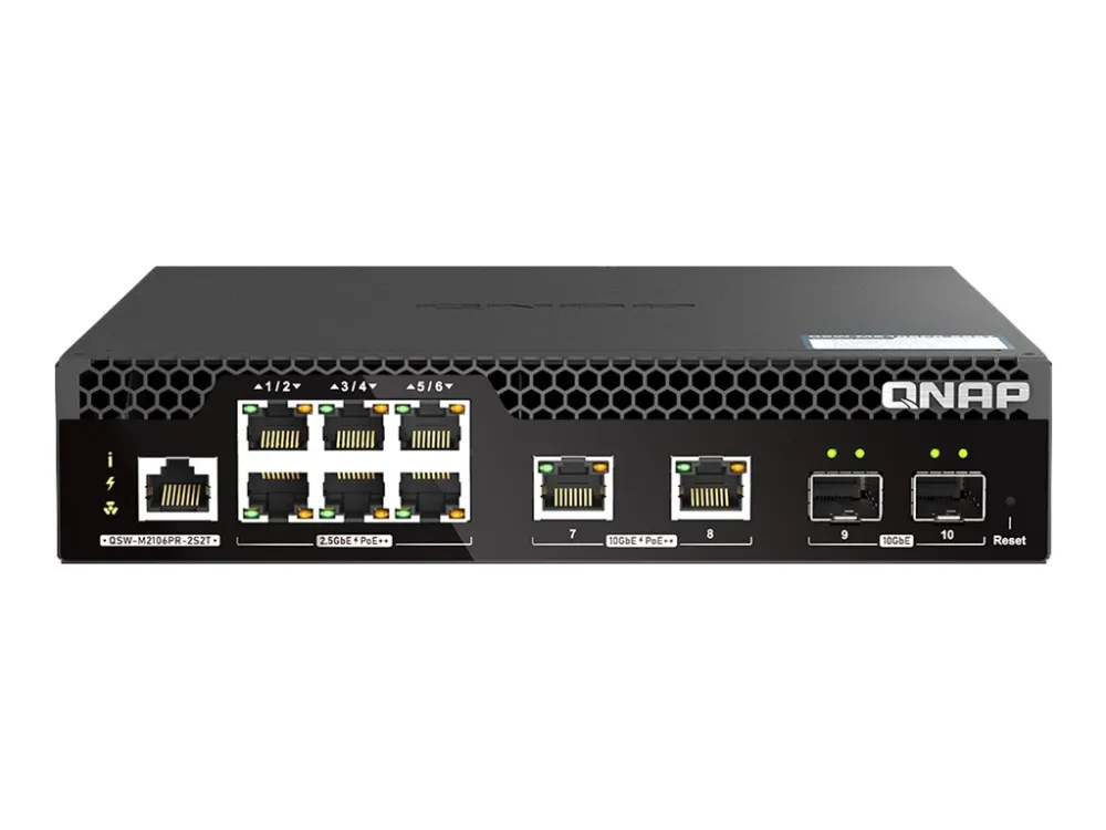 QNAP - Switch - halv bredde - Administreret - 10 x 2.5GBase-T   2 x 10 Gigabit SFP    6 x 2.5GBase-T   2 x 10 Gigabit Ethernet - PoE   (310 W)