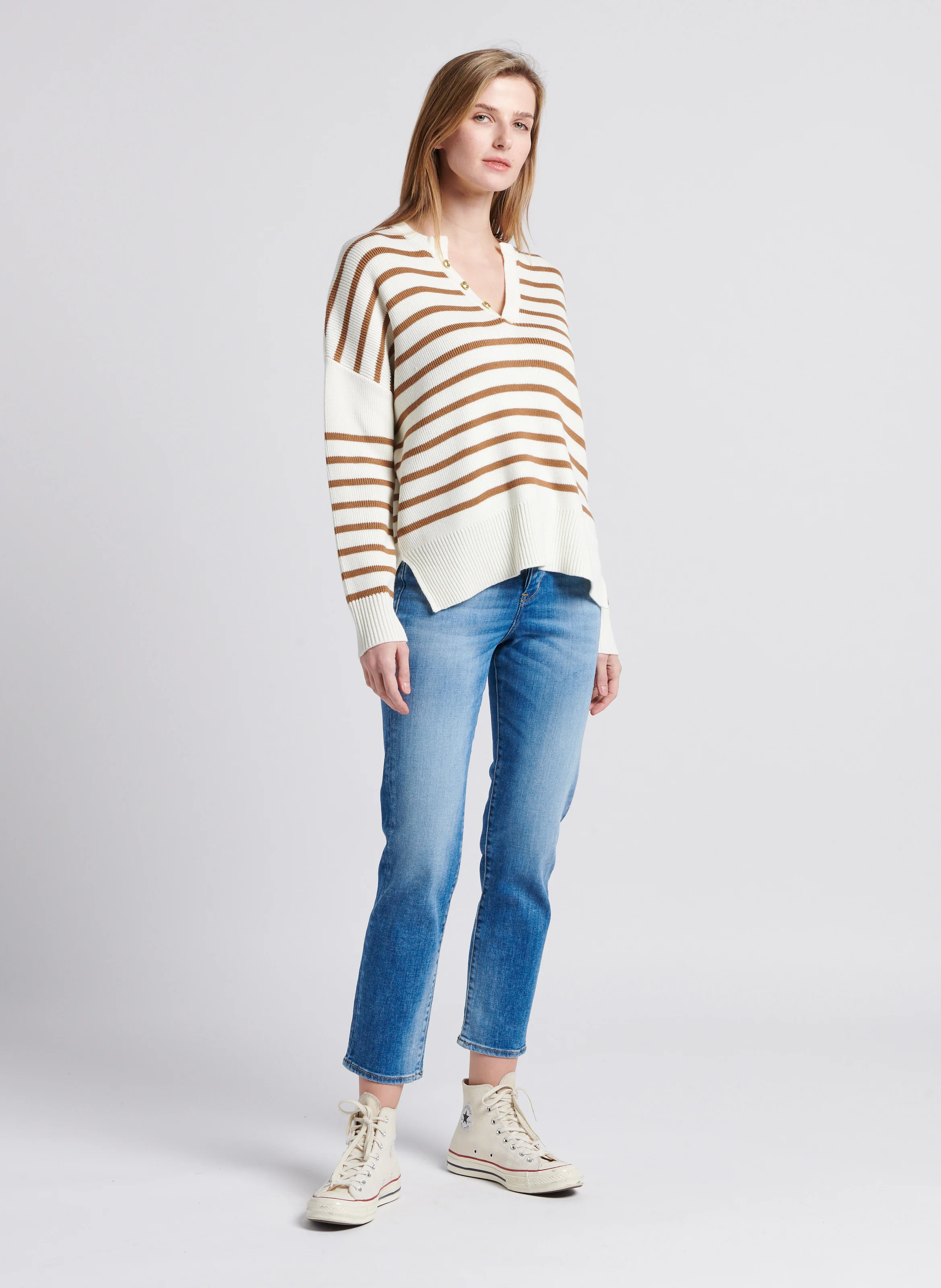 Jean droit cropped en coton stretch | Bleu