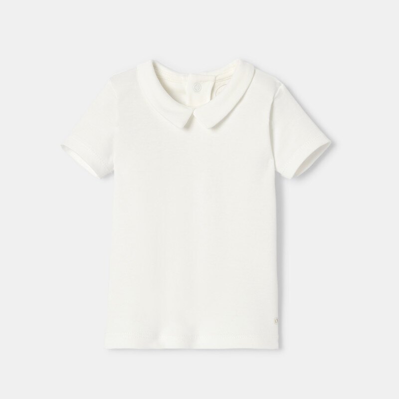T-shirt col polo à manches courtes en coton bio blanc naissance Absorba Blanc