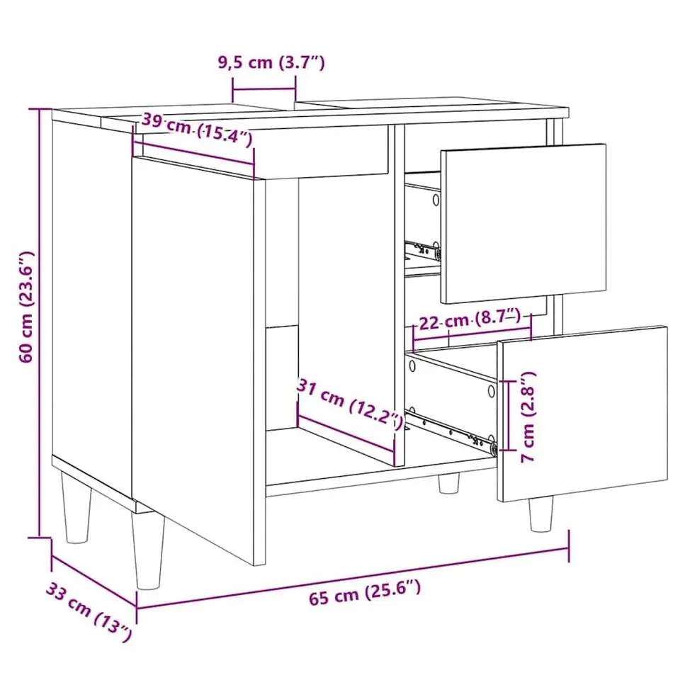vidaXL - Wastafelonderkast met 1 deur 2 lades - Wit - Hout - 65x33x60 cm
