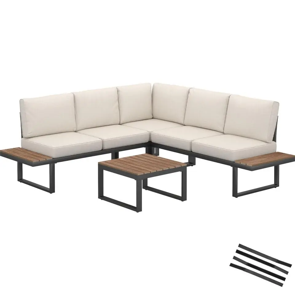 tectake Tuin-loungeset Eliar, 4-delig, met aluminium frame, Zwart
