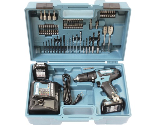 Makita HP333DSAX1 12V accu-slagboormachine inclusief 2 accu's, lader en draagtas met boor-/bitset