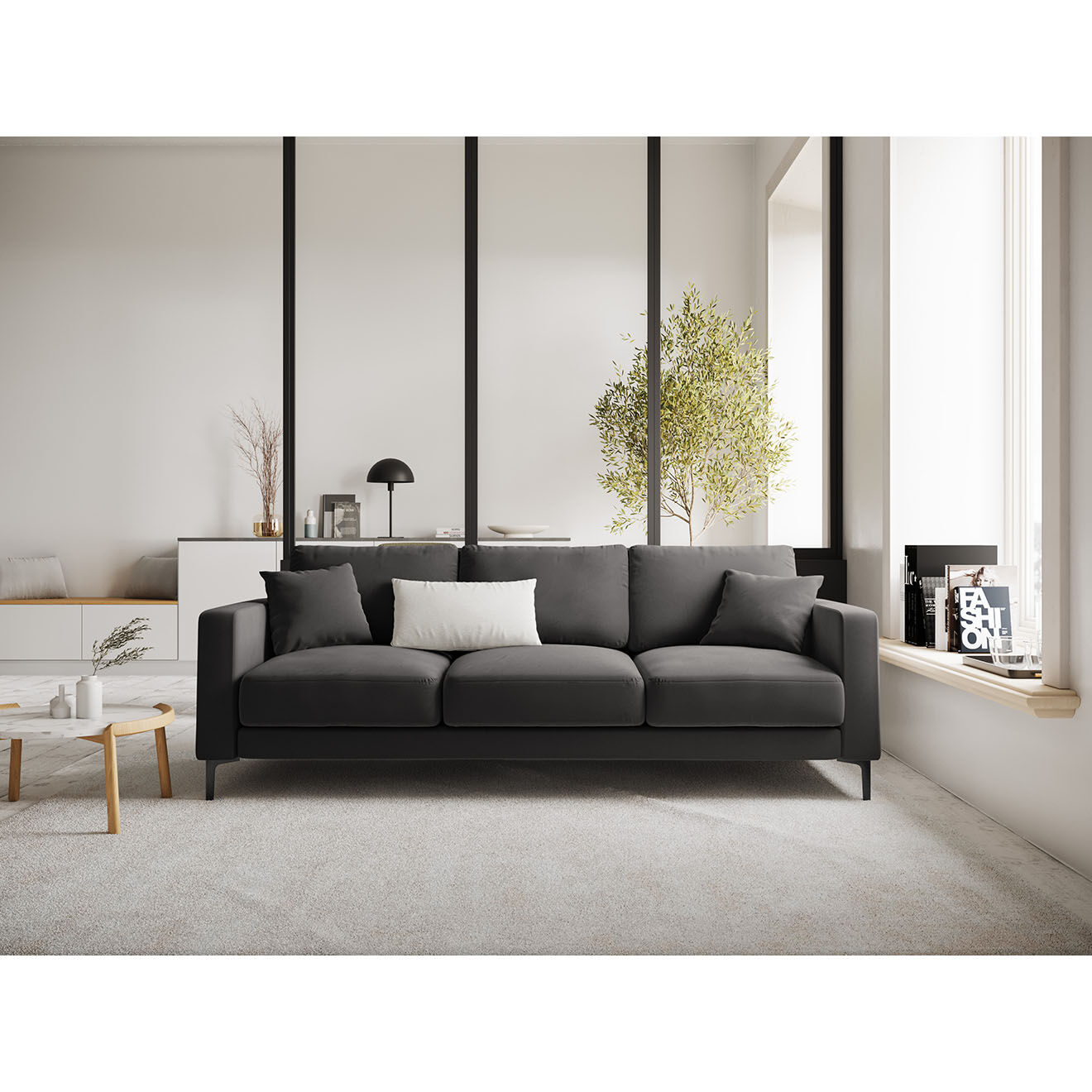 Mazzini Sofas Canapé Velours Venus 3 Places gris - 220x92x90 cm