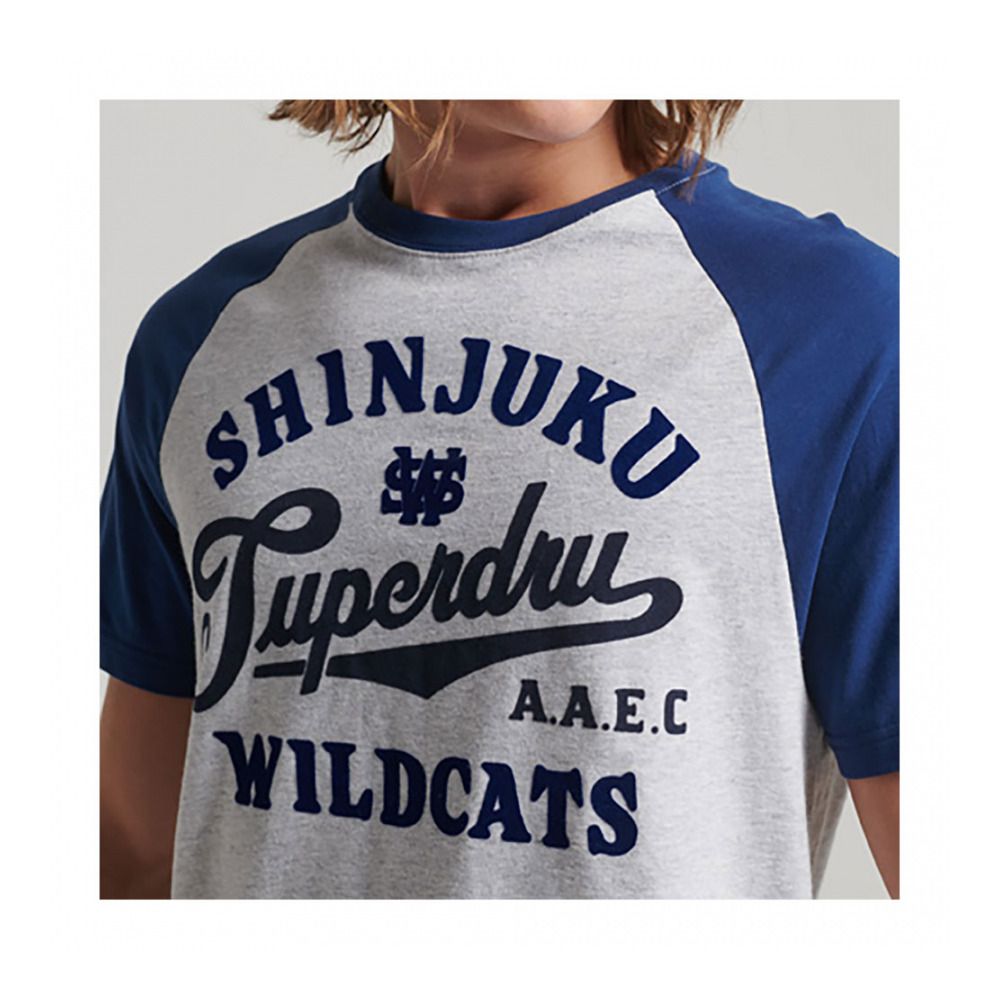 Superdry VINTAGE HOME RUN RAGLAN - Tee-shirt Homme glacier grey marl/regal blue