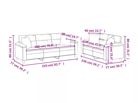 Ensemble de canapés 2 pièces coussins Gris clair Tissu microfibre