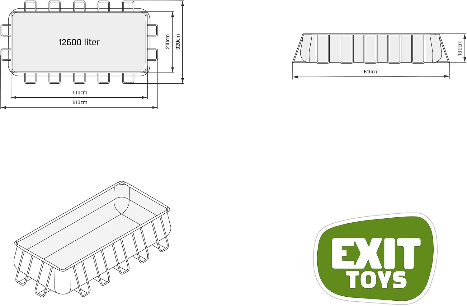 EXIT Toys Stone Pool - 540x250x100cm - Großer, Rechteckiger Rahmenpool mit Sandfilterpumpe - Extra tiefer Pool - Starker Rahmen - Inklusive Poolleiter - Einzigartiges Design - Grau