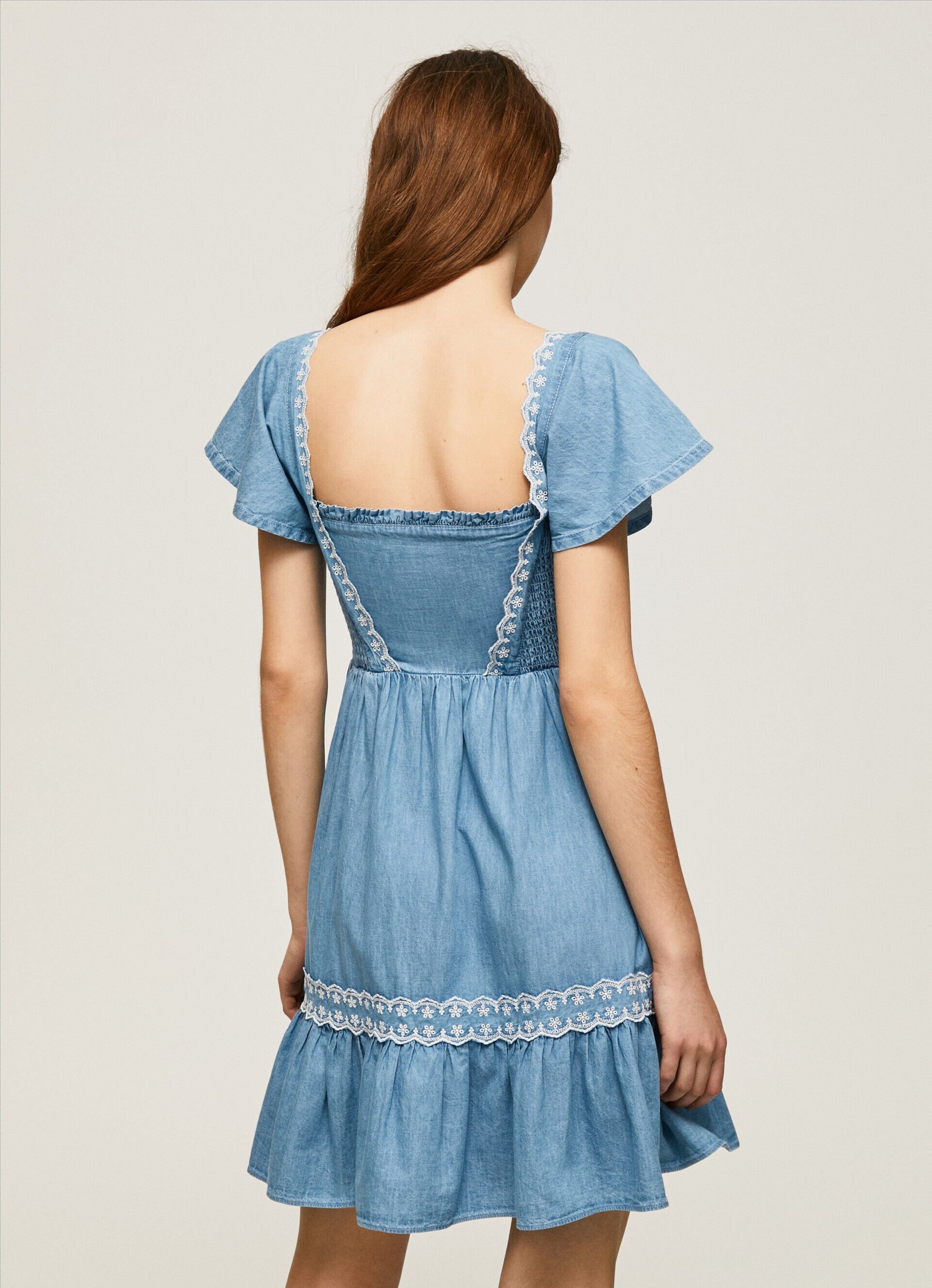 VESTIDO JEANS COM DETALHES BORDADOS - azul