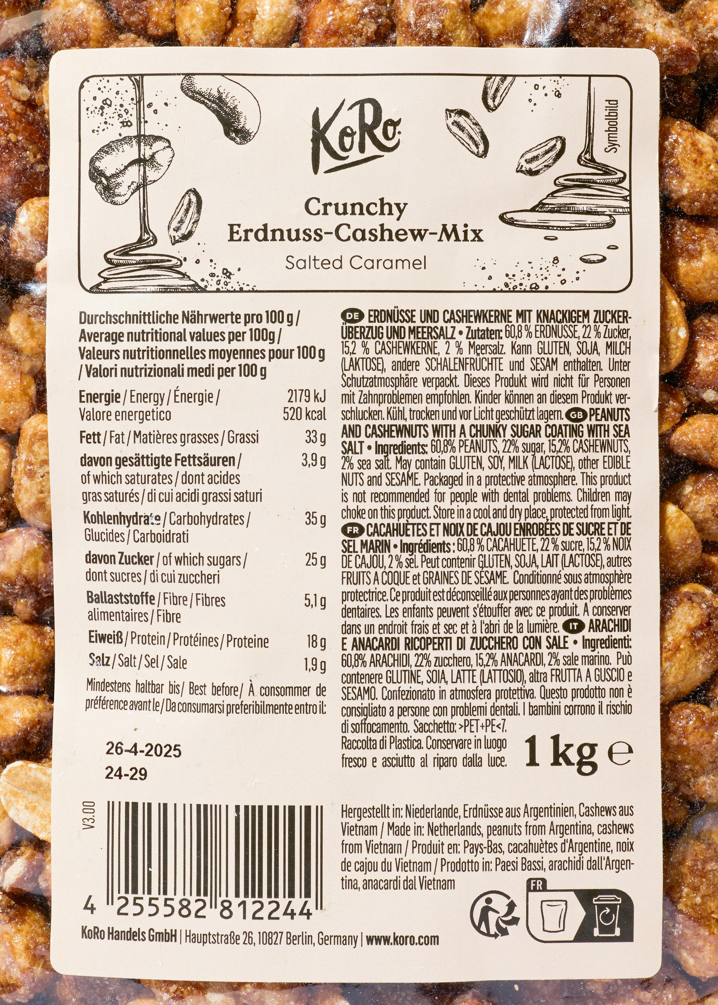Crunchy Erdnuss-Cashew-Mix Salted Caramel 1 kg