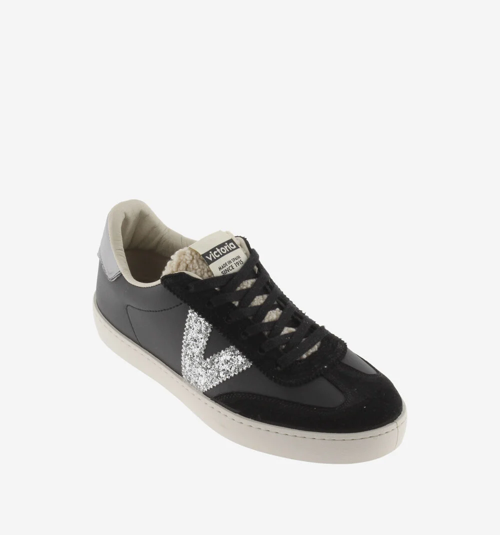 BERLÍN CYCLISTE EFFET CUIR & PEAU DE MOUTON Baskets pour femmes avec détails glitter NEGRO
