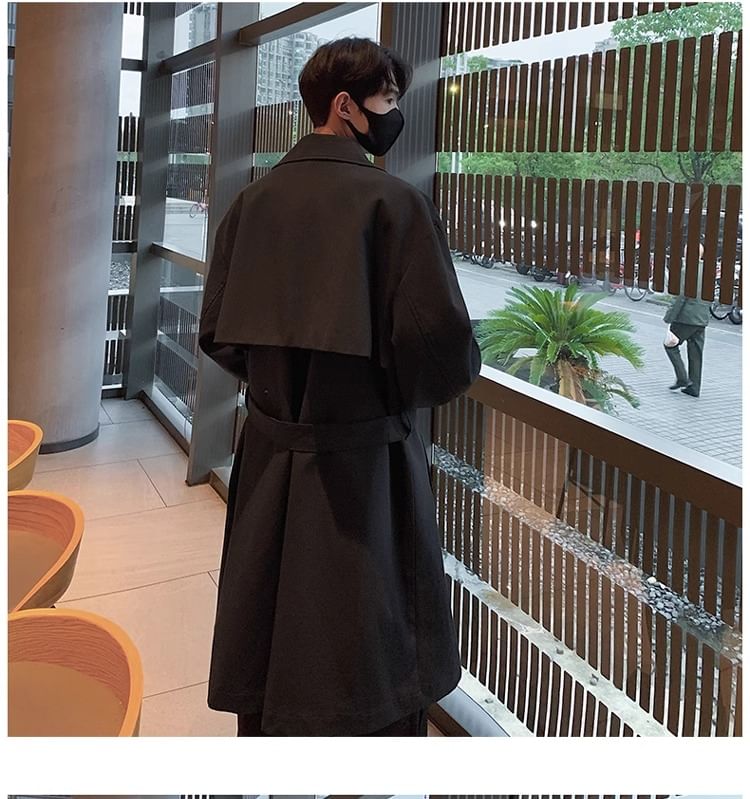 Diphon - Midi-trenchcoat met effen strikceintuur en dubbele rij knopen