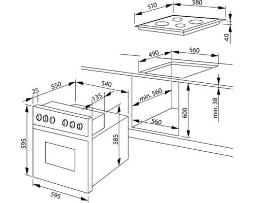 Amica kookset met gaskookplaat EHEG 934 112 E bruikbaar volume 65 l