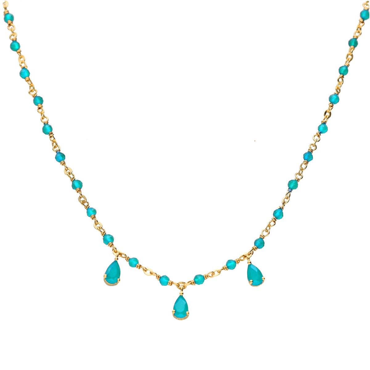 Collier Argent Doré Et Pierres Naturelles Turquoise