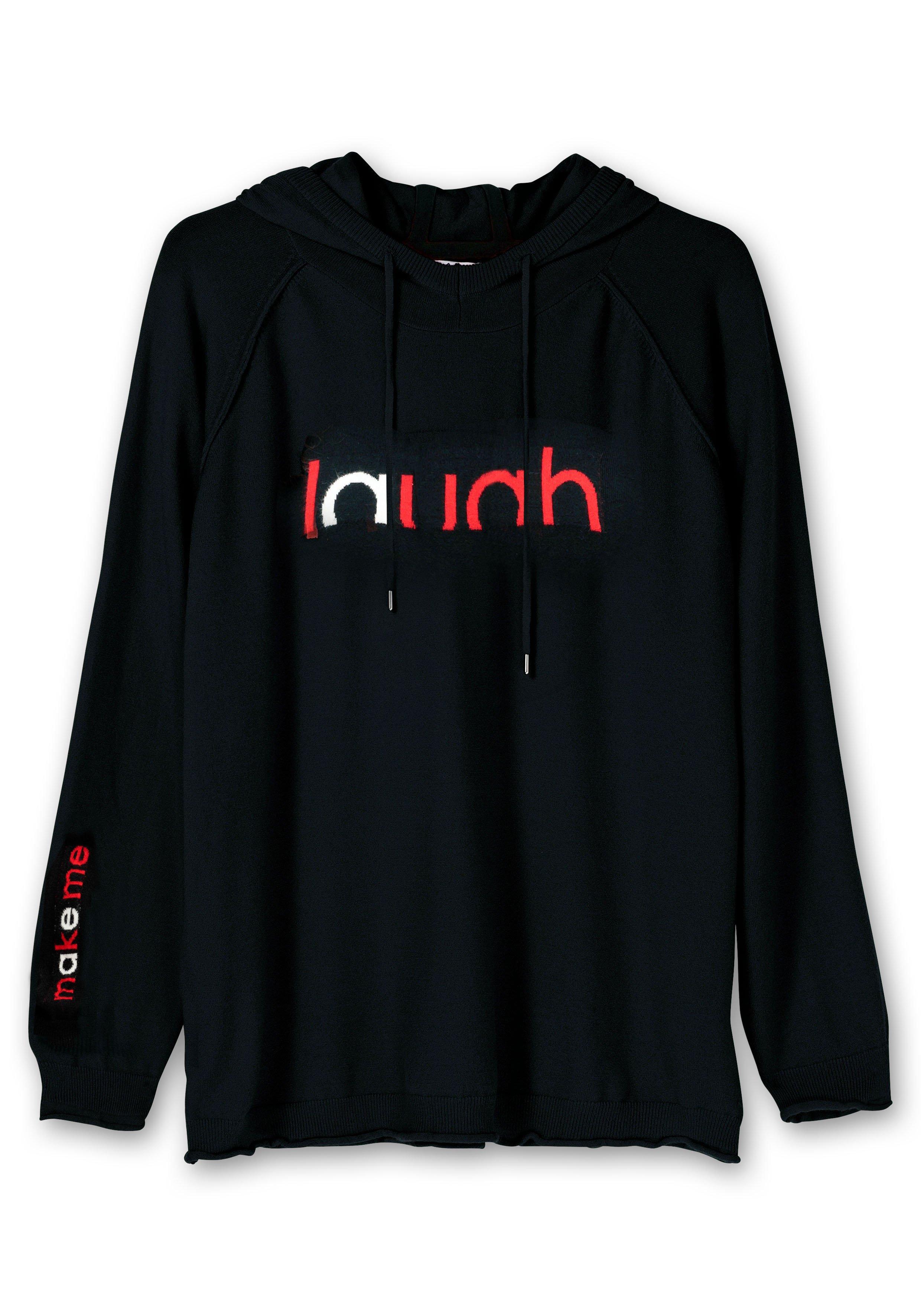 Kapuzenpullover mit Wording im Intarsienstrick