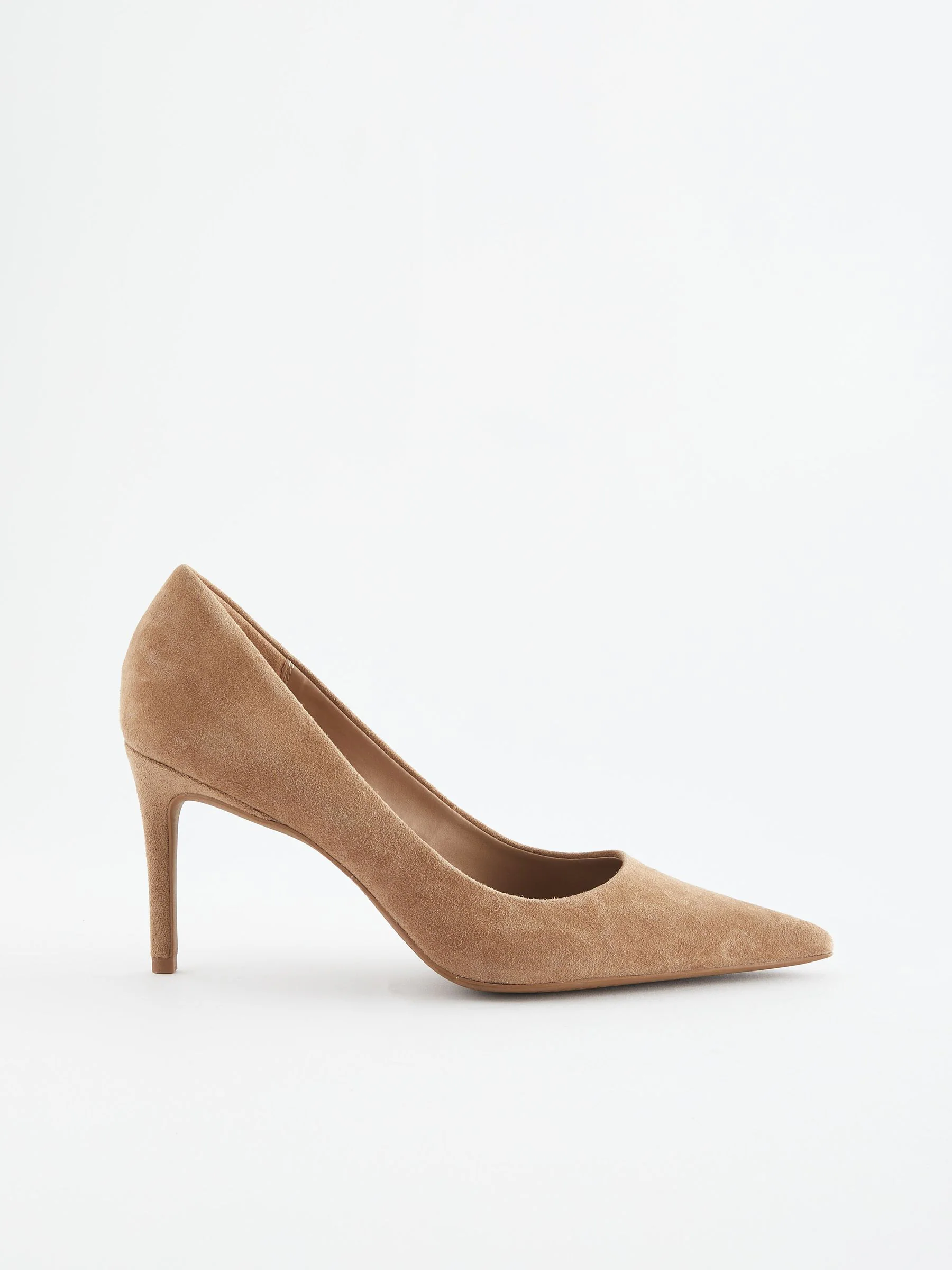 Kameelkleurig suède - Leren mid-court pumps