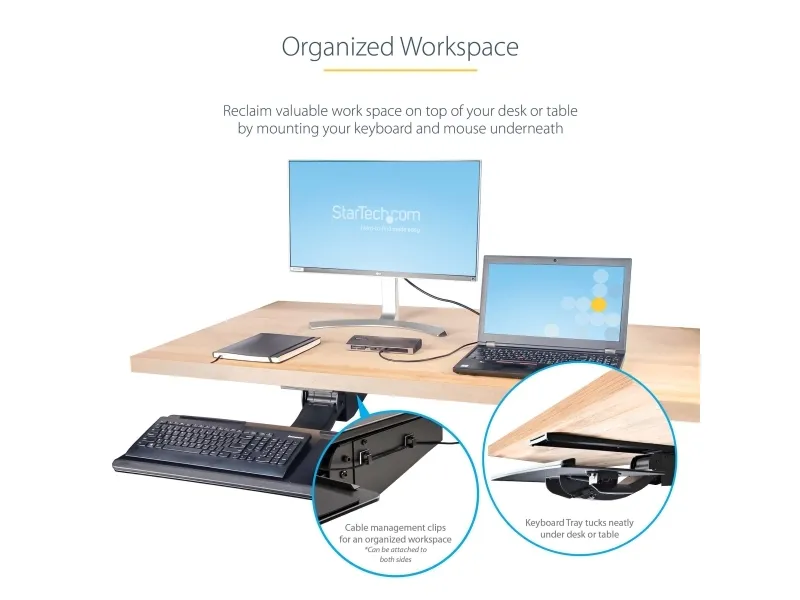 StarTech.com Under Desk Keyboard Tray, Full Motion & Height Adjustable Keyboard and Mouse Tray, 10