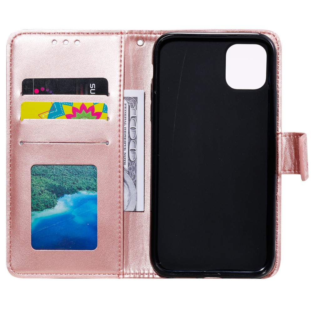 iPhone 13 Leder Tasche Wallet - Mandala Flowers Imprint - Roségold