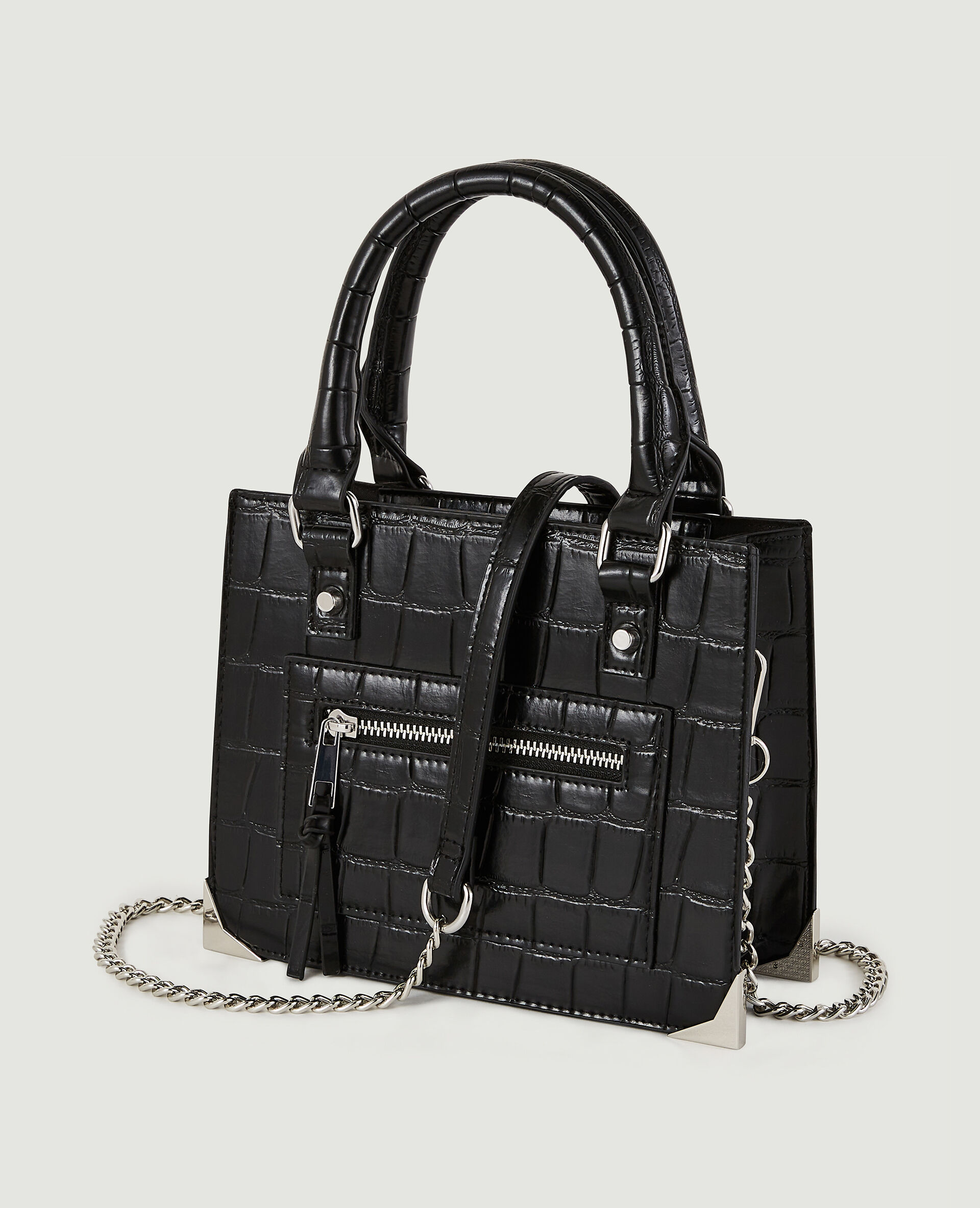 Sac boxy effet croco avec chaîne - Noir