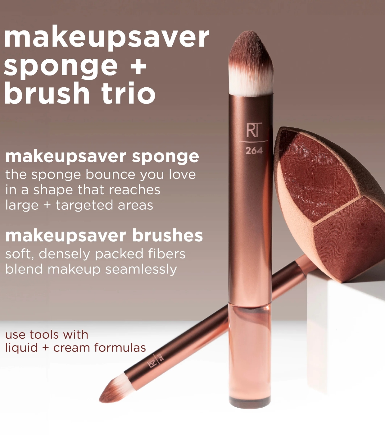 Real Techniques - Conjunto de esponja de maquiagem Makeupsaver + Duo de pincéis faciais