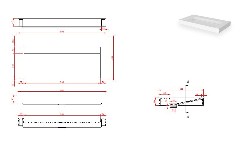 SSI Design Stretto Solid Surface Wastafel 90x45.5cm
