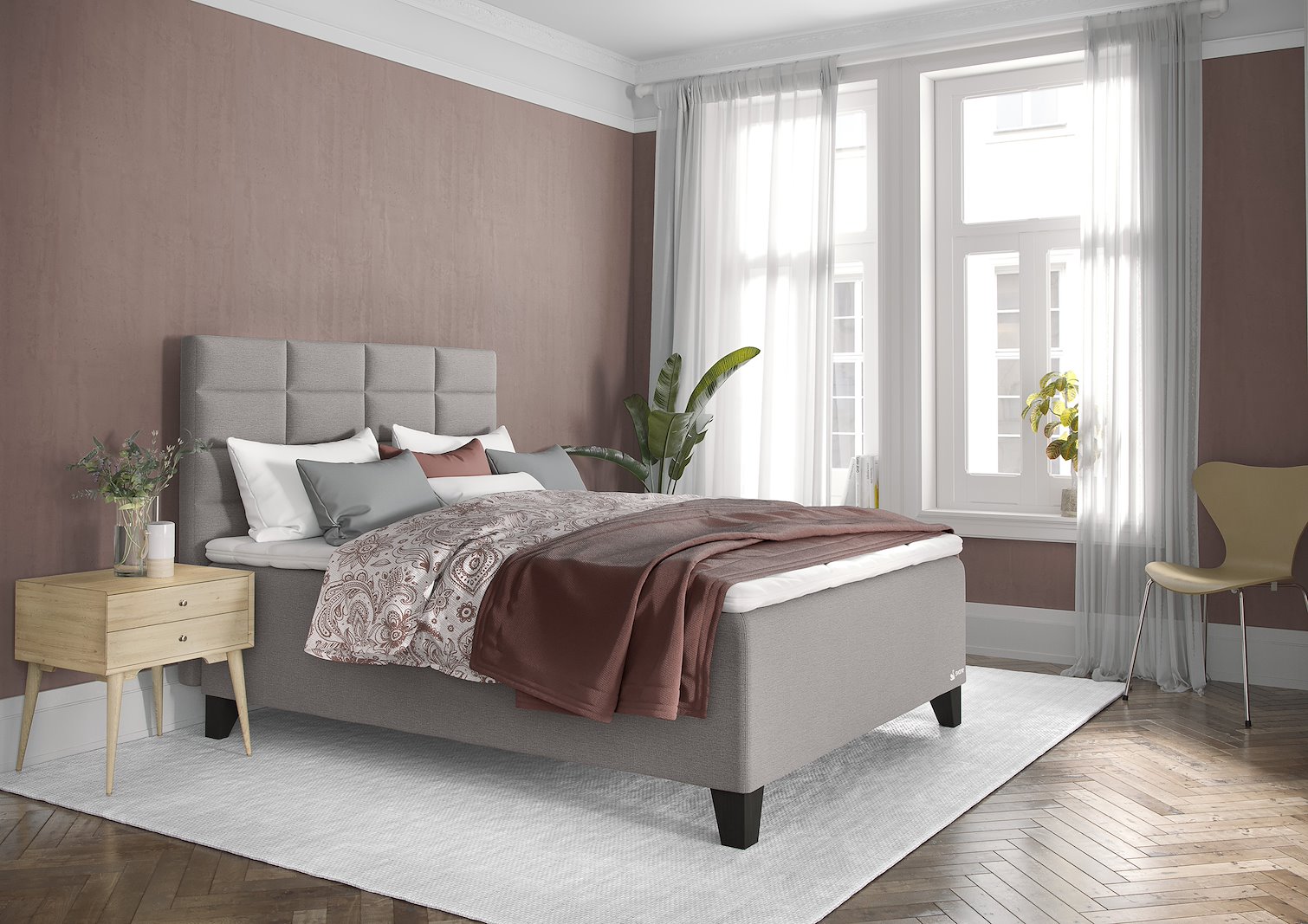 Svane®  Casa Kontinental 150x200 cm Tekstil Moment Ice Grey, Pure Elastec, Square Leg 14cm ShadedBlack