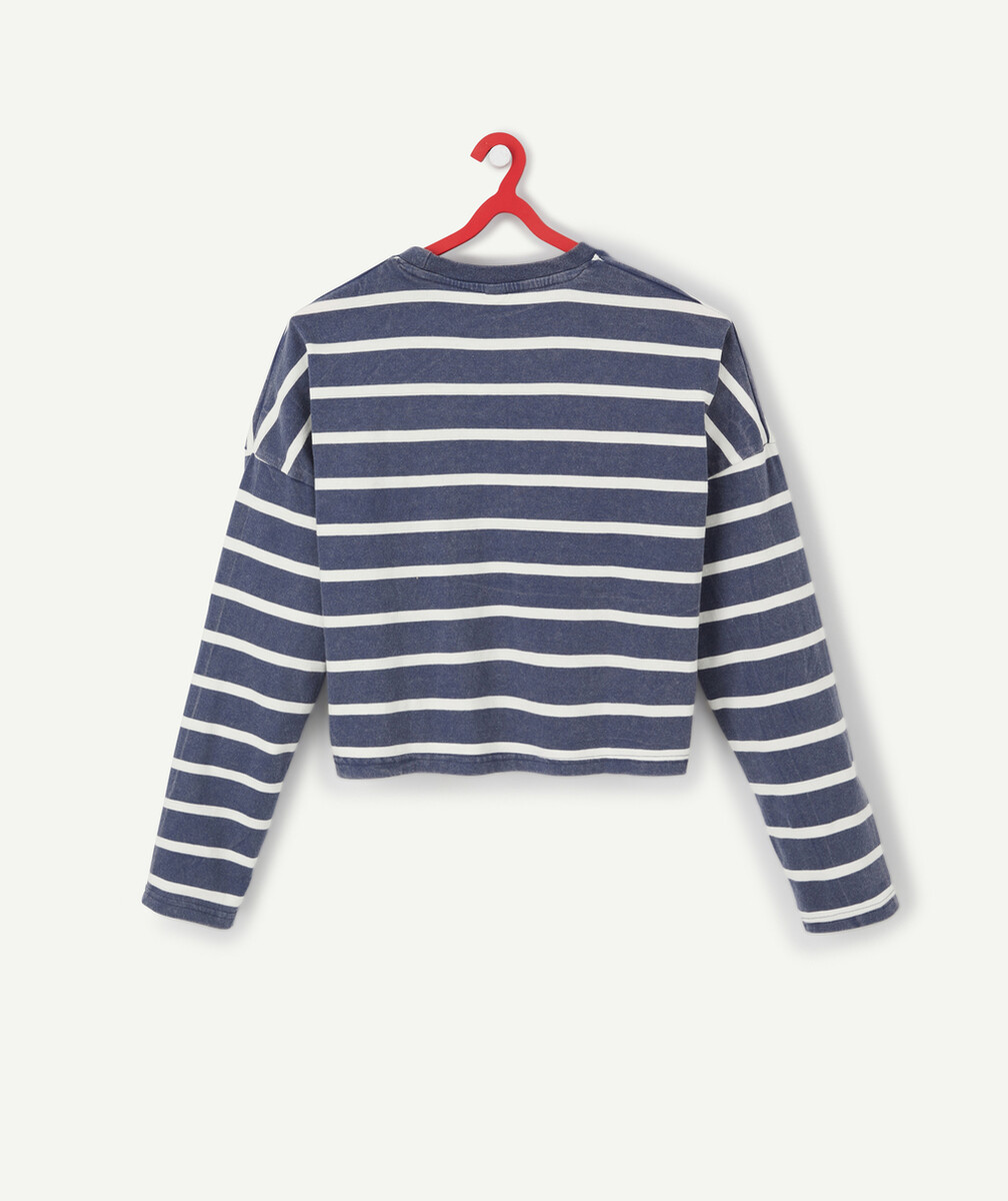 LE T-SHIRT CROPPED RAYÉ BLEU ET BLANC EN COTON BIOLOGIQUE