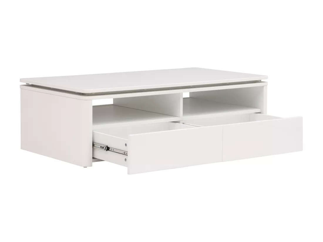 Table basse 2 tiroirs et 2 niches avec LEDs - Blanc - SYLPIA