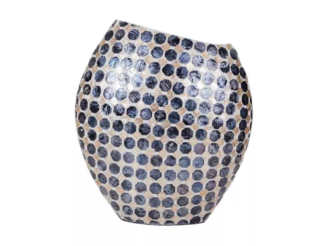 Vase en pâte de papier avec finition en capiz noir 33x14,5x35h