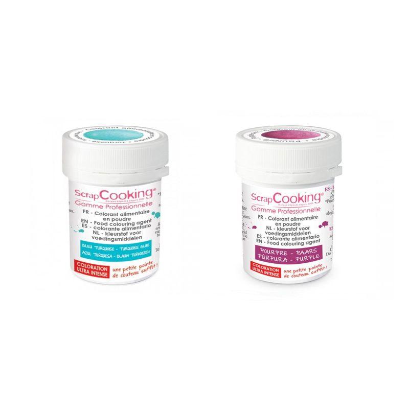 2 colorants alimentaires en poudre - turquoise-pourpre Scrapcooking