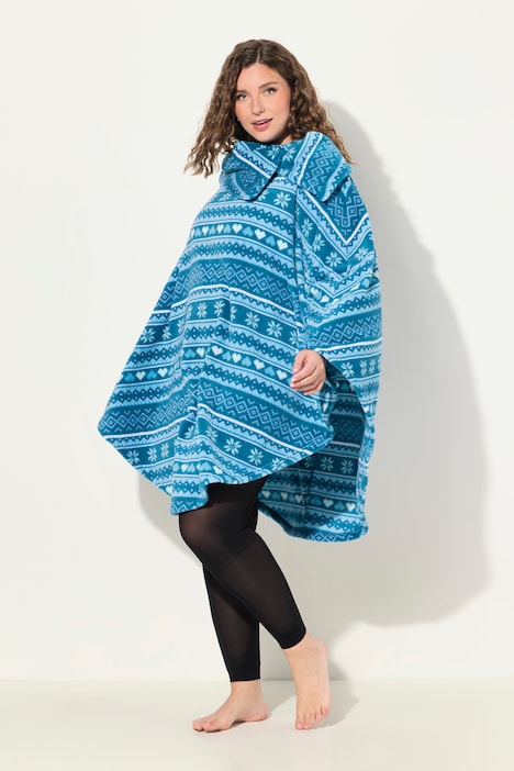 Homewear-Poncho, Norweger, Plüsch, Kragen, recycelt