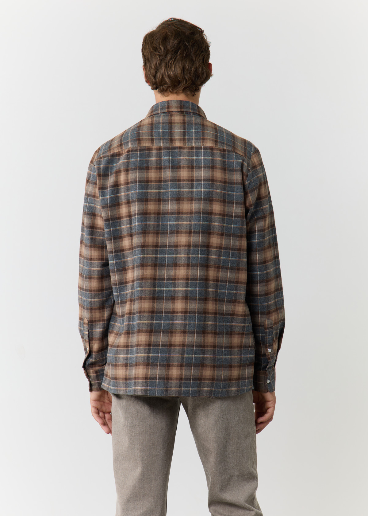 Surchemise Slim en popeline de coton camel à carreaux gris