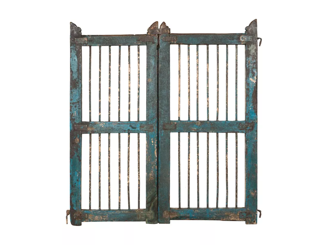 BISCOTTINI Portail - Bois Massif et Fer Finition Antique - Clôture en Fer - Portail en Métal - Porte Décorative - Portail d'Entrée - Clôture en Bois - Intérieur et Extérieur - 100x6x102cm