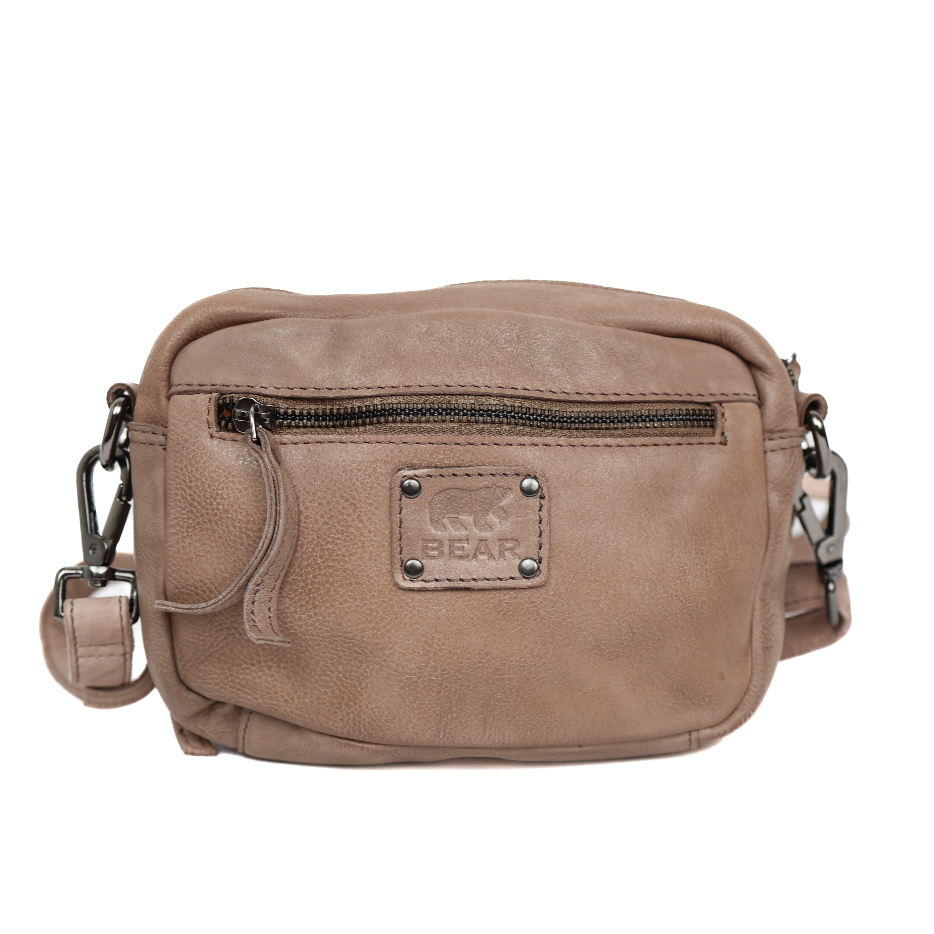 Klein schoudertasje met voorvakjes 'Amber' taupe Taupe