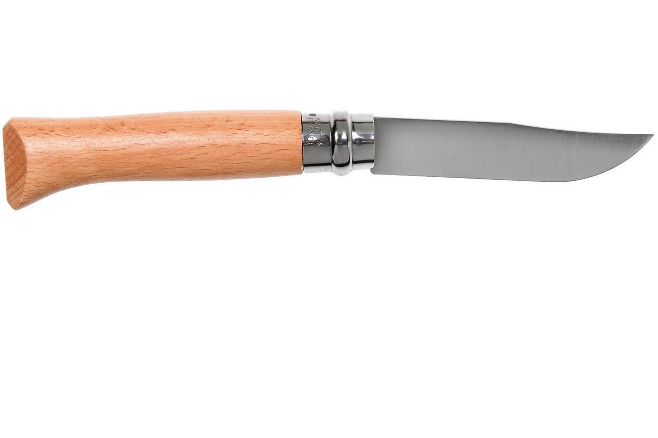 Opinel zakmes No. 8 Classic, RVS, met leren sheath, beukenhout