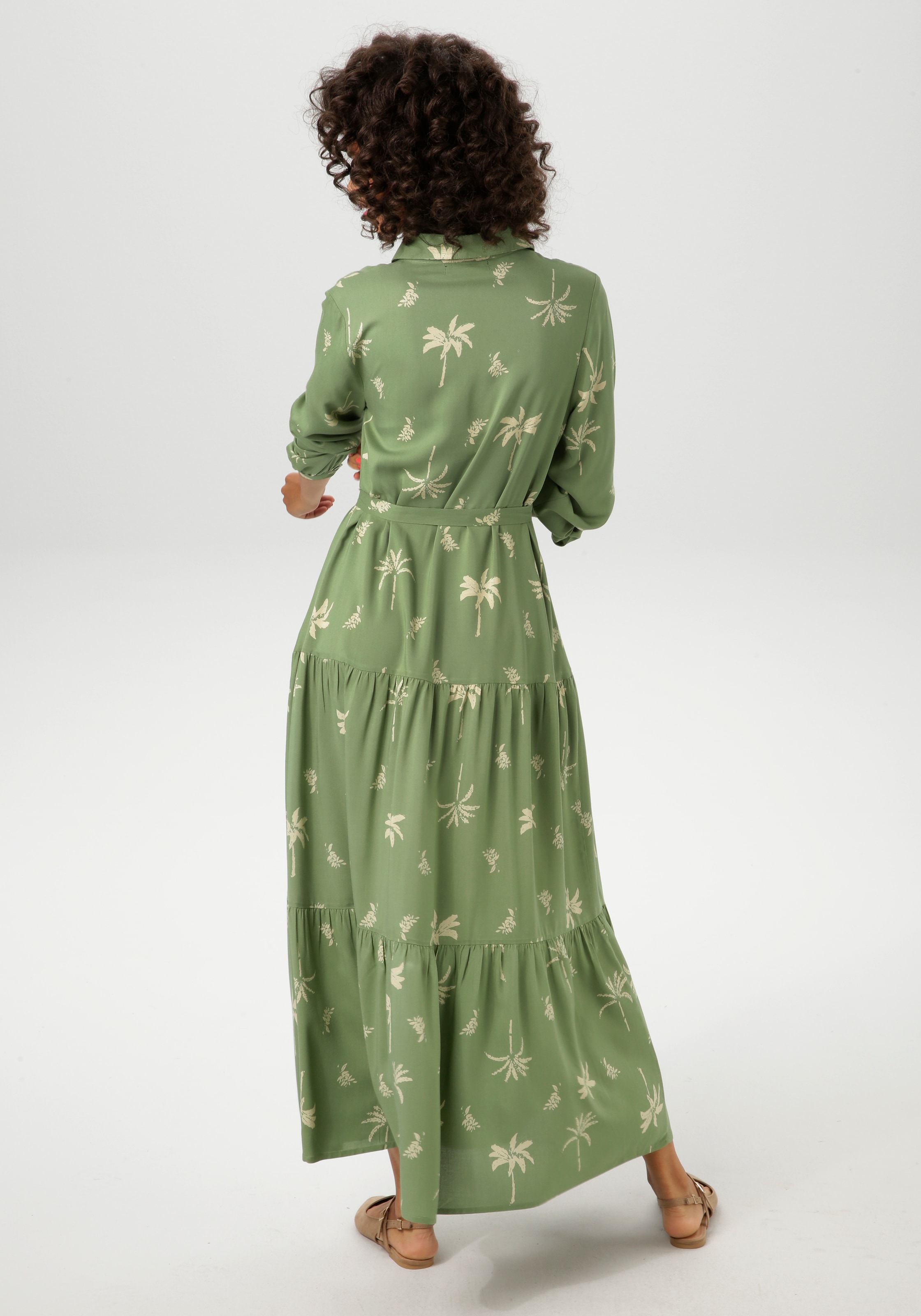 Aniston CASUAL Maxikleid mit abnehmbarem Bindeband,  mit Palmen bedruckt - jedes Teil ein Unikat