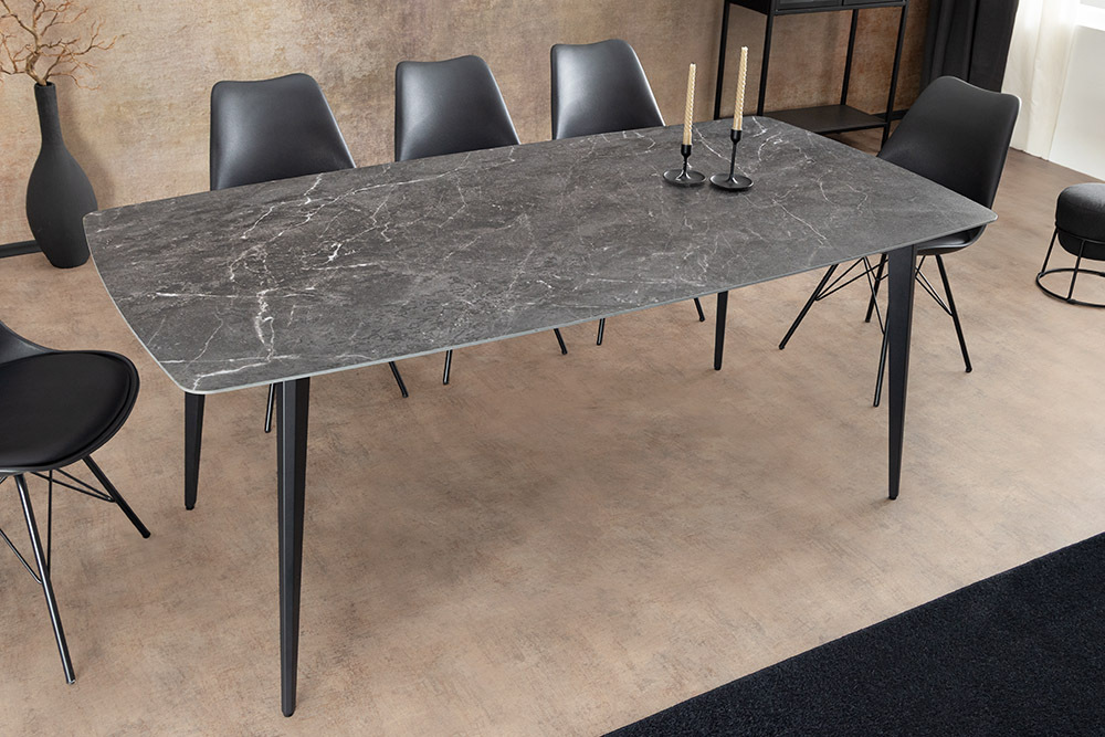 Moderner Esstisch MILANO 160cm anthrazit Keramik schwarze Metallbeine