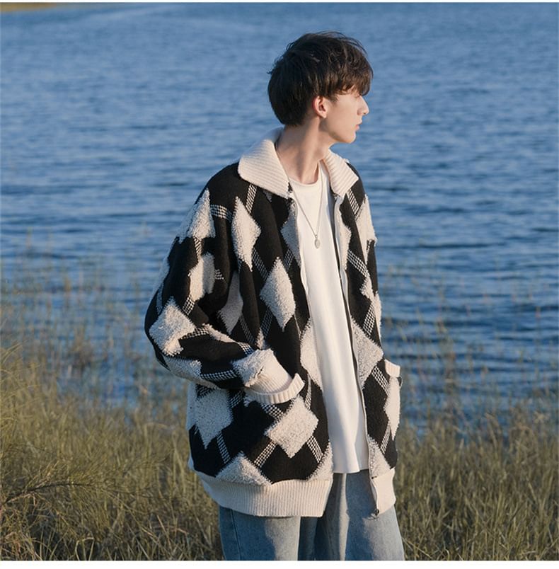 Wescosso - Argyle-vest met kraag en rits