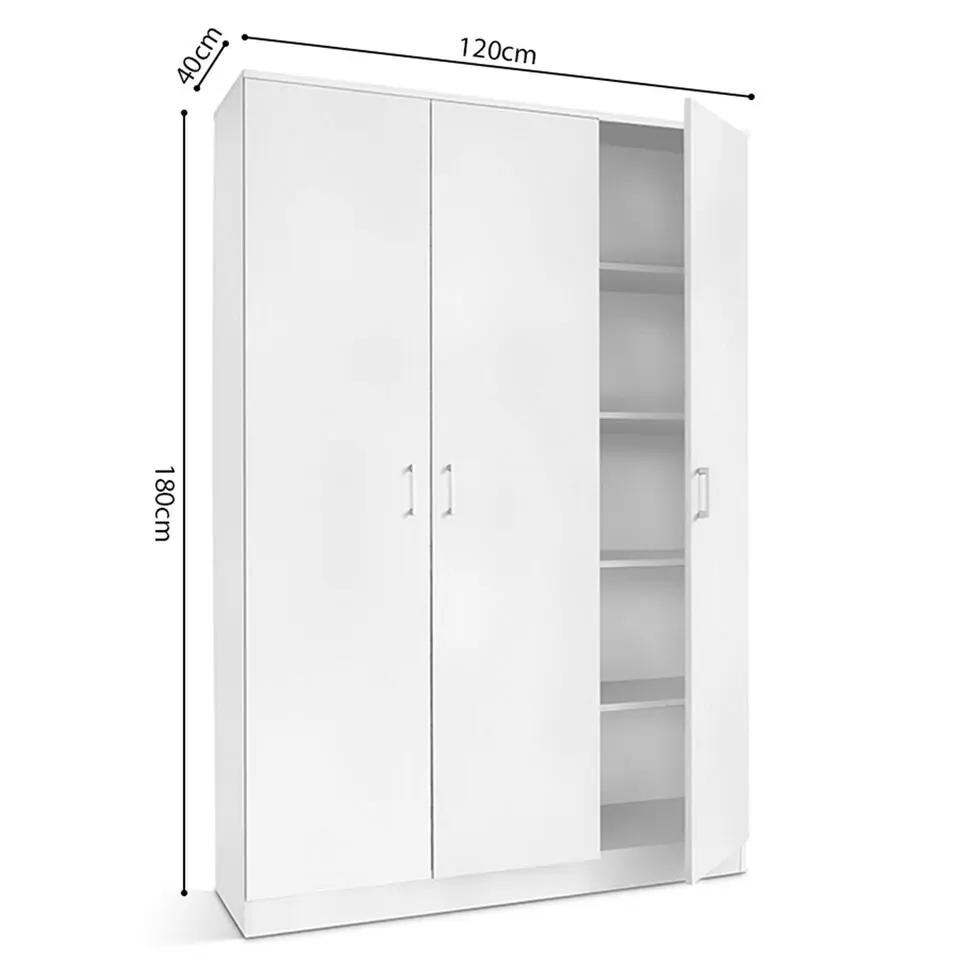 Opbergkast Ray 120cm met 3 deuren en 4 legplanken -wit