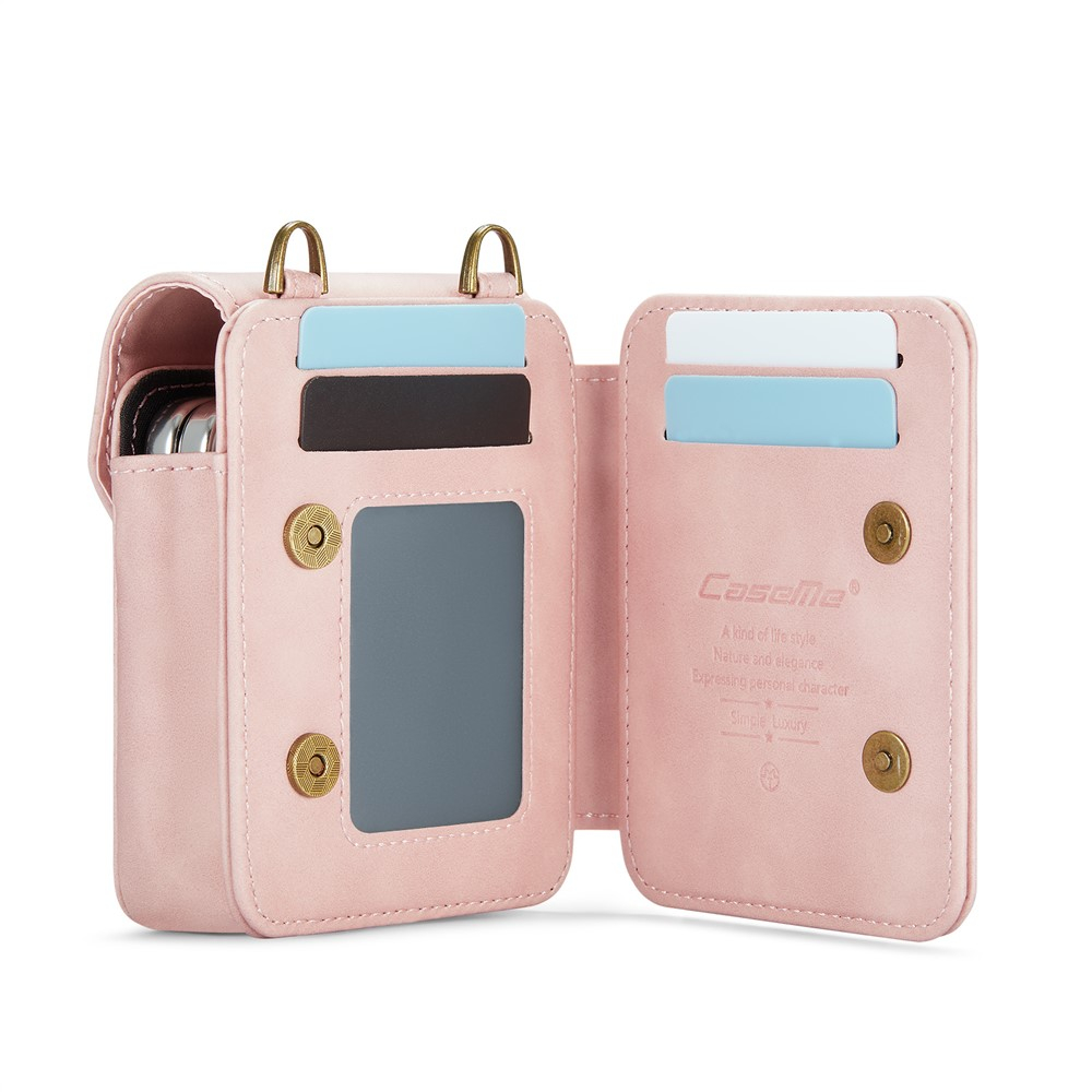 Samsung Galaxy Z Flip7 FE / Z Flip7 / Z Flip6 / Z Flip5 5G Necklace Leder Tasche Flip Wallet Etui mit Kartenfächern (RFID Schutz) - Roségold